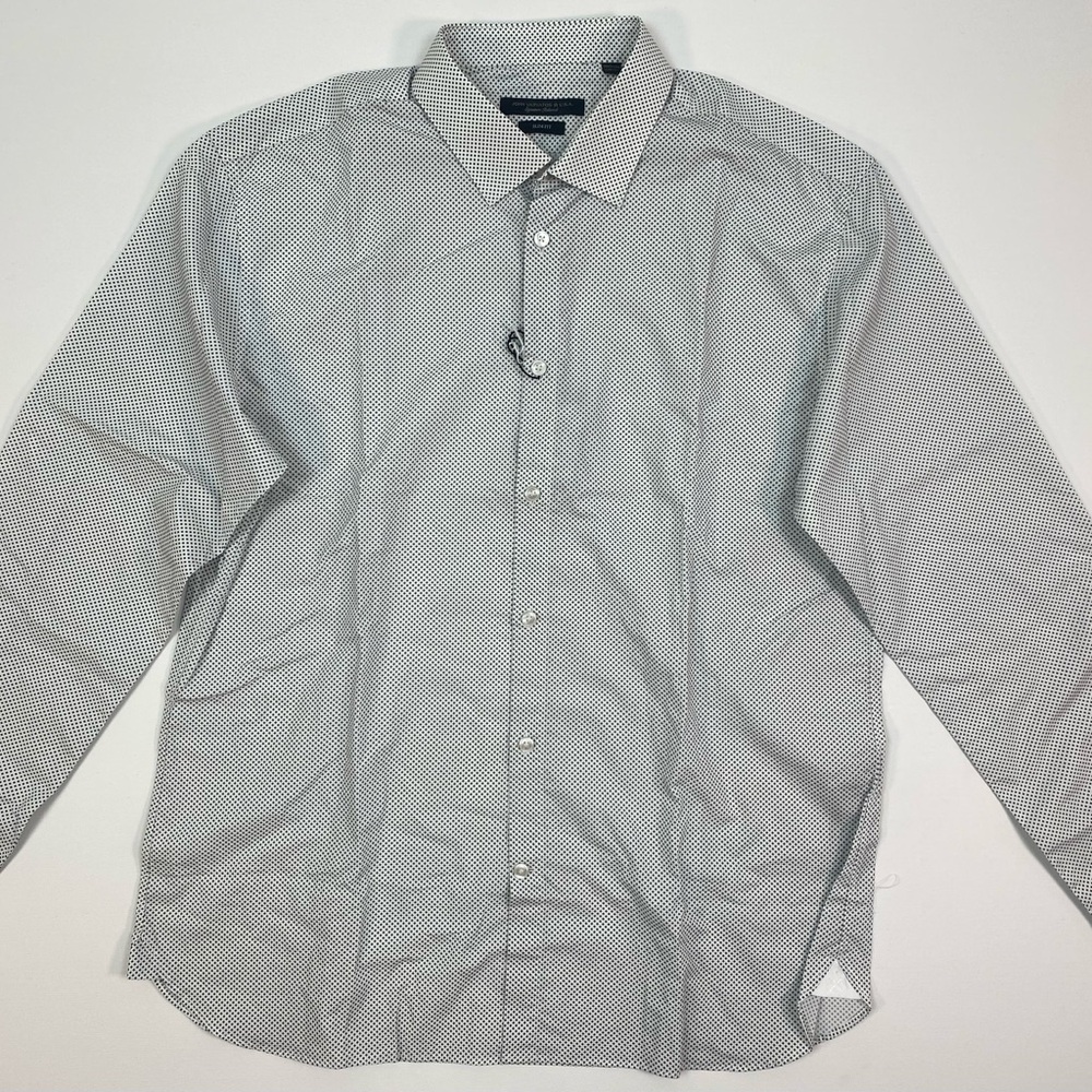 NWT John Varvatos White Dress Shirt with Black Mini Diamond Print